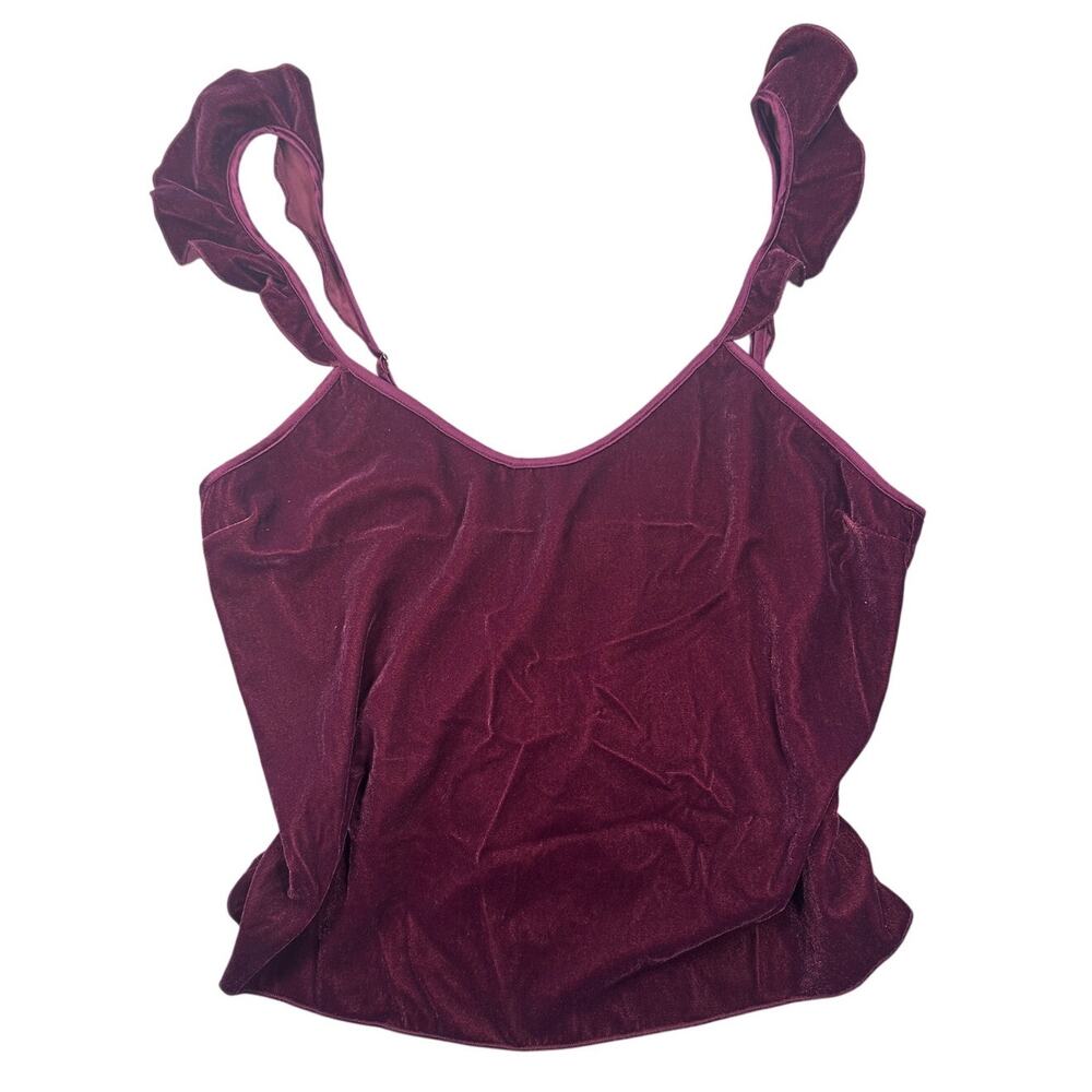 Victoria's Secret Velvet Crop Top Ruffled Strap Maroon Small